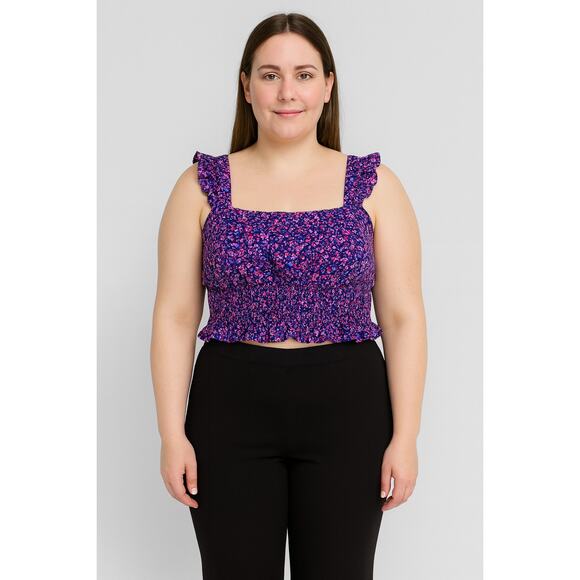 BCBGeneration Women’s Floral Smocked Crop Top – Size Large – Ruffle Hem - Picture 1 of 7